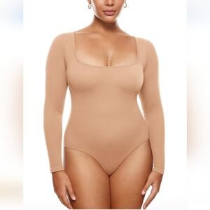 NWOT Nude Bodysuit Ribbed InLyric Women's Long Sleeve Scoop Square Neck